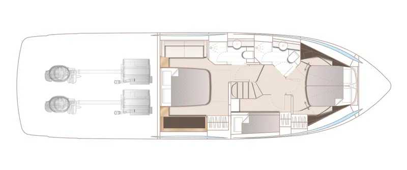  Yacht Photos Pics 2025 Princess 50 Flybridge yacht floor plan, showcasing interior layout and engine placement.