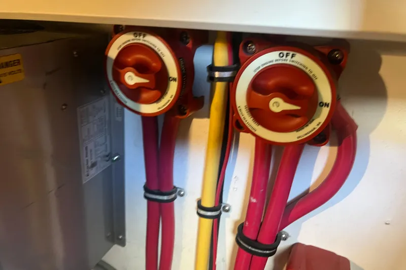  Yacht Photos Pics Electrical switches and wiring in a 2005 Sabre Flybridge boat.