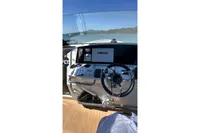 Helm of 2008 Fjord 40' Open boat with Simrad navigation system.