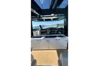 Interior view of 2008 Fjord 40' Open yacht with sleek design and ocean backdrop.