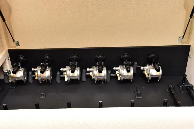  Yacht Photos Pics Fishing reels storage on 2019 Viking 80 Skybridge yacht.