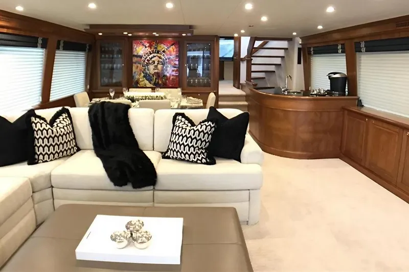 Harbor Lady Yacht Photos Pics Luxurious interior of 2005 Pacific Mariner Raised Pilothouse Motor Yacht with elegant decor.