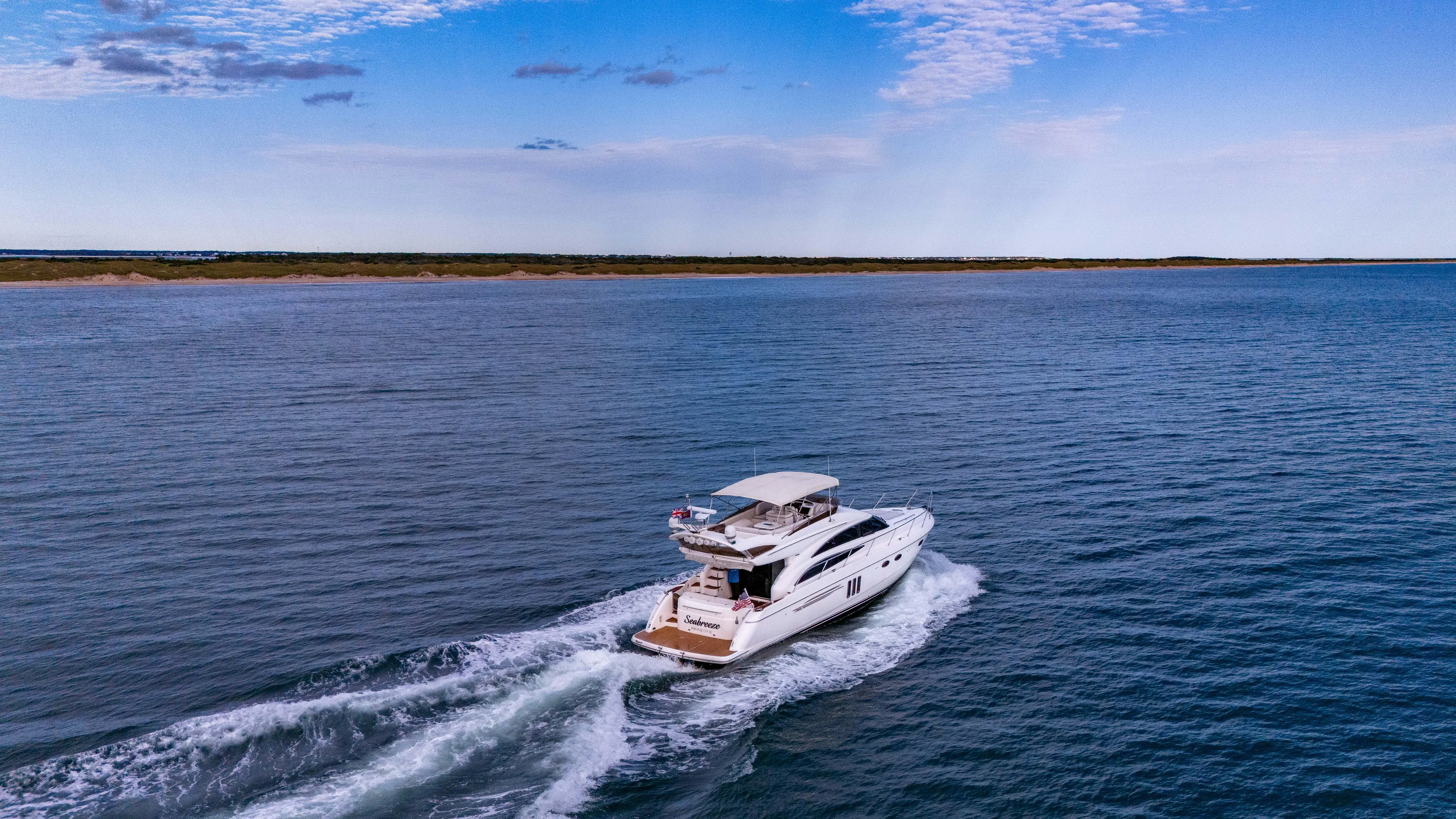 Seabreeze Yacht Photos Pics Princess 58 SEABREEZE - Starboard Aft Aerial Running Shot