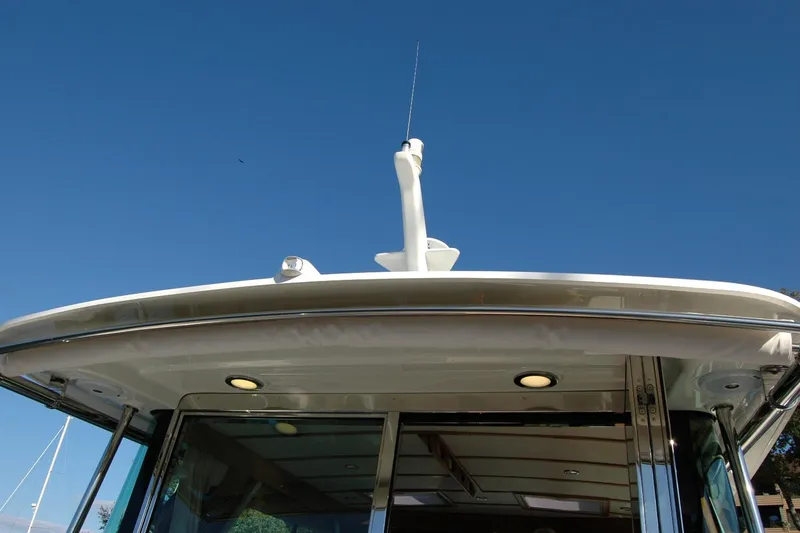 Serendipity Yacht Photos Pics 2019 Sabre 38 Salon Express yacht roof against clear blue sky.
