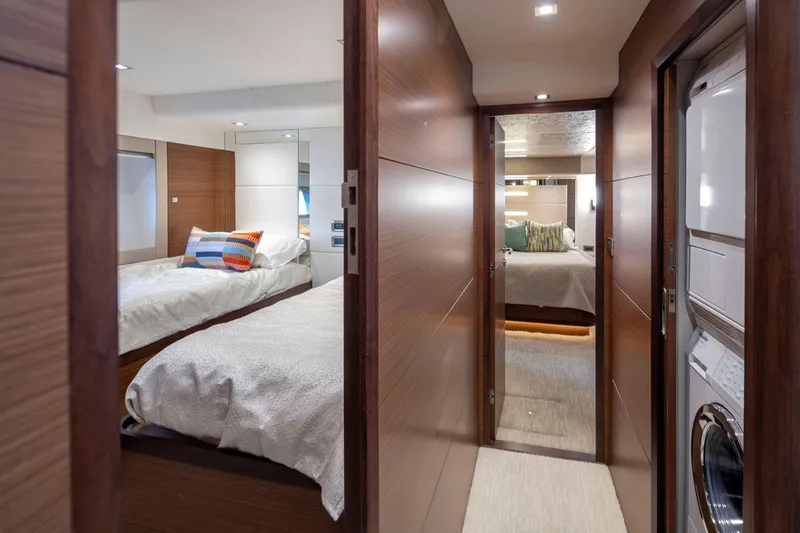 Crescent Moon Yacht Photos Pics Interior of 2017 Ocean Alexander 70E Motoryacht with cozy bedrooms and modern design.