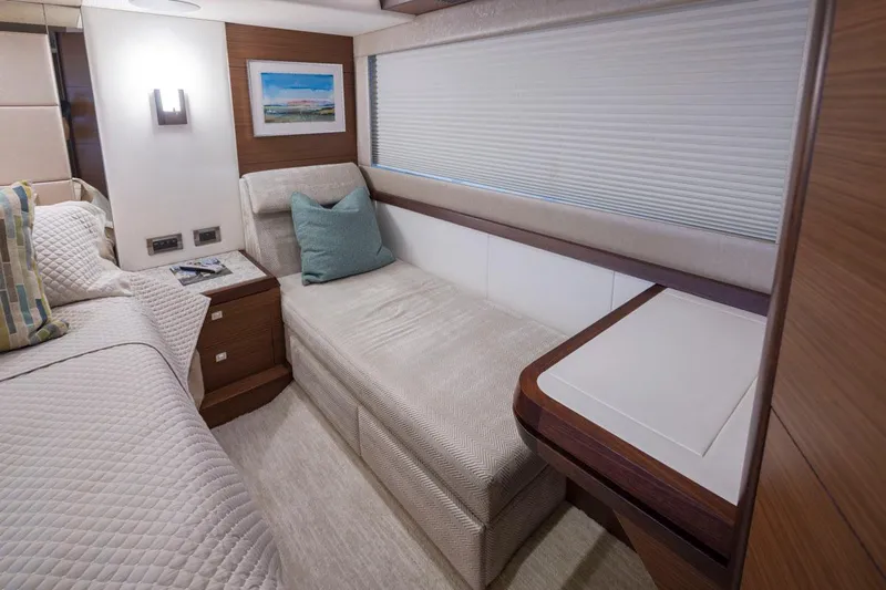 Crescent Moon Yacht Photos Pics Luxurious interior of 2017 Ocean Alexander 70E Motoryacht with elegant seating and decor.