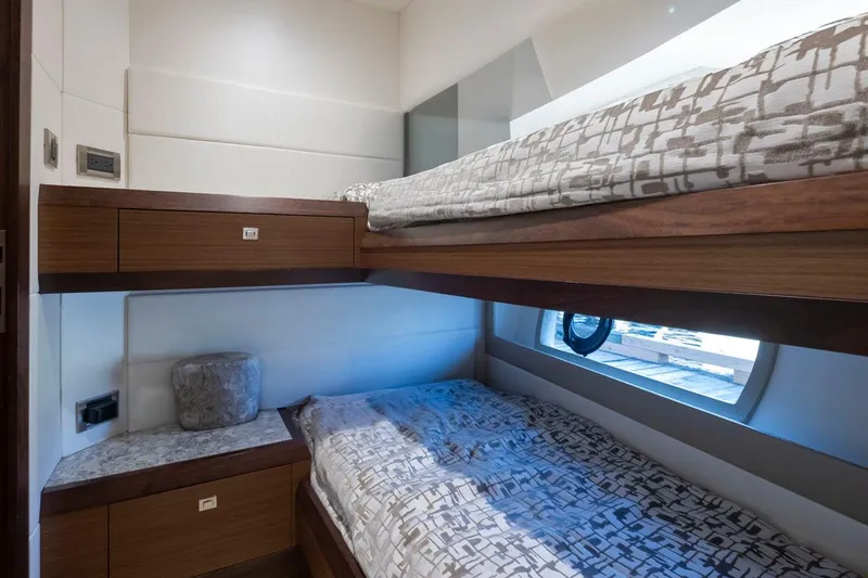 Crescent Moon Yacht Photos Pics Bunk beds in 2017 Ocean Alexander 70e yacht cabin with modern wood finish.