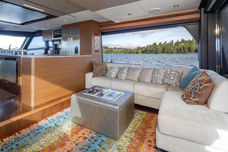 Crescent Moon Yacht Photos Pics Luxurious interior of 2017 Ocean Alexander 70E Motoryacht with scenic water view.