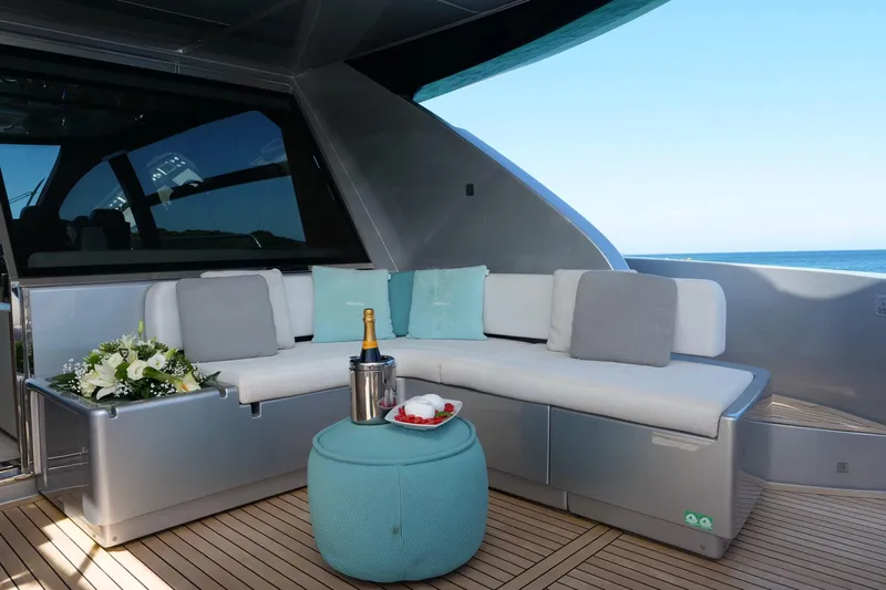  Yacht Photos Pics Luxurious seating area on 2017 Riva 76 Perseo yacht with ocean view.