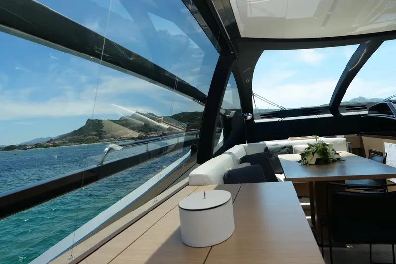  Yacht Photos Pics Luxurious interior of 2017 Riva 76 Perseo yacht with scenic ocean view.