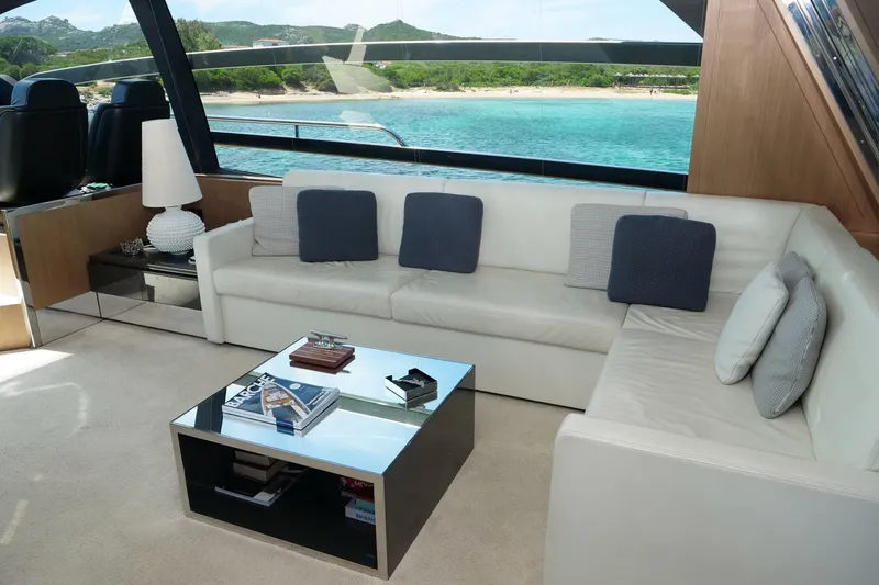  Yacht Photos Pics Luxurious interior of 2017 Riva 76 Perseo yacht with elegant seating and ocean view.