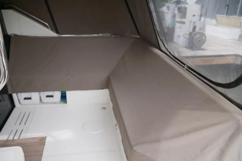 Necessity Yacht Photos Pics Interior view of 2017 Sea Ray Fly 400 boat with covered seating area.