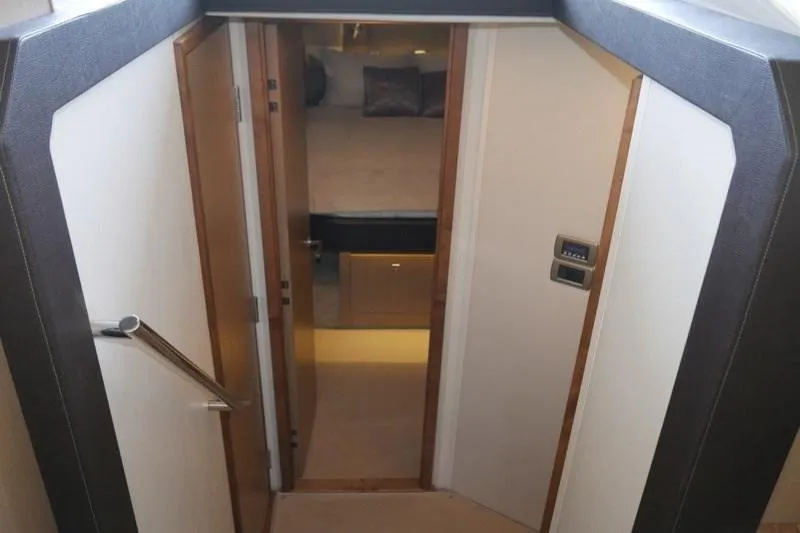 Necessity Yacht Photos Pics Interior view of 2017 Sea Ray Fly 400 yacht cabin entrance.