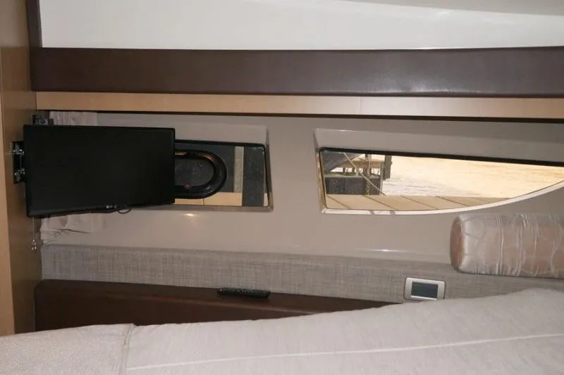 Necessity Yacht Photos Pics Interior view of 2017 Sea Ray Fly 400 yacht cabin with modern design elements.