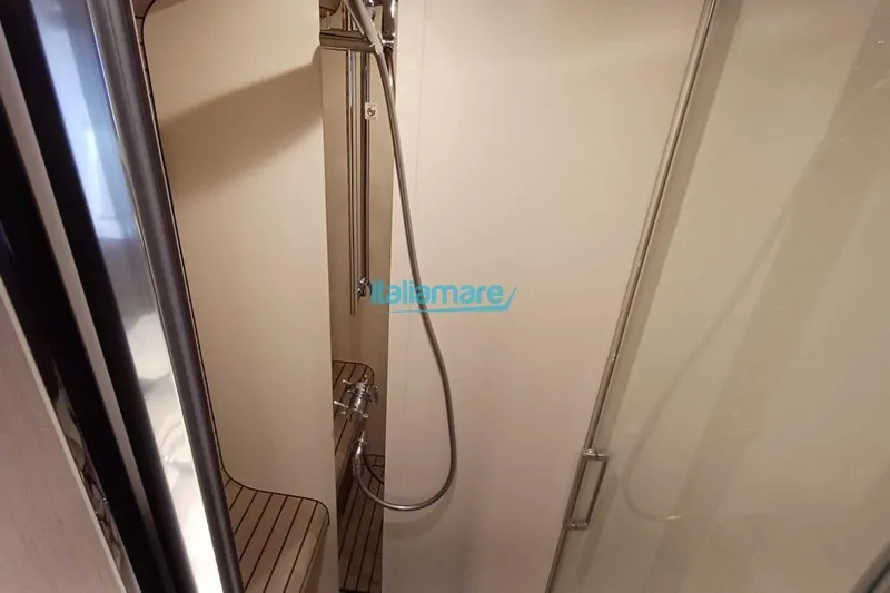  Yacht Photos Pics Shower area in 2025 Azimut Fly 60 yacht, featuring sleek design and modern fixtures.