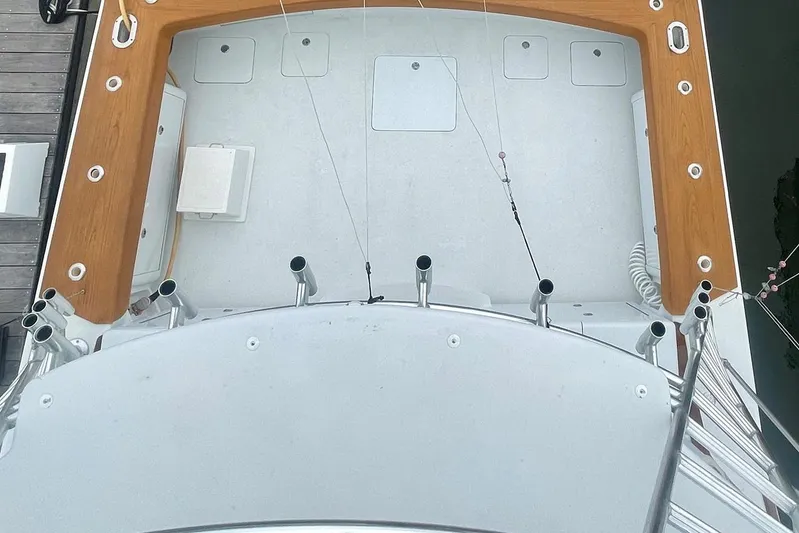 M.a.c. Daddy Yacht Photos Pics Overhead view of 2005 Custom DeSanti Carolina Express boat deck with rod holders.