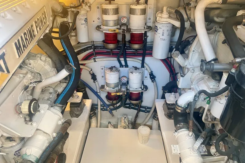 M.a.c. Daddy Yacht Photos Pics Engine room of 2005 Custom DeSanti Carolina Express with marine power components.