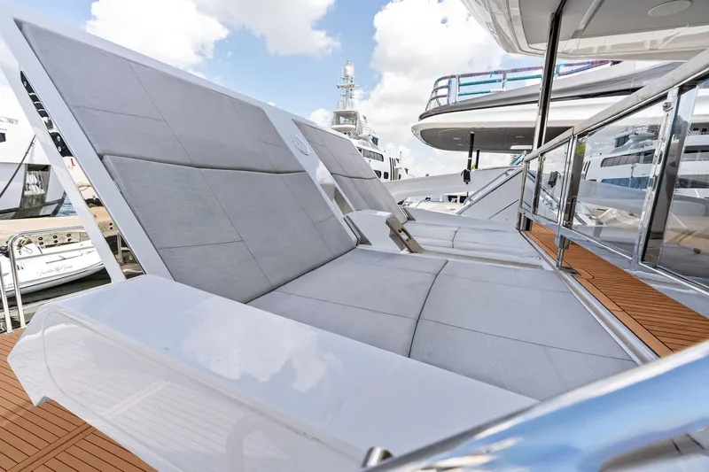 Don Tortuga Yacht Photos Pics Luxurious 2024 Sunseeker Ocean 90 yacht with sleek deck seating and modern design.