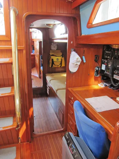 China Doll Yacht Photos Pics Nav. station view toward aft cabin