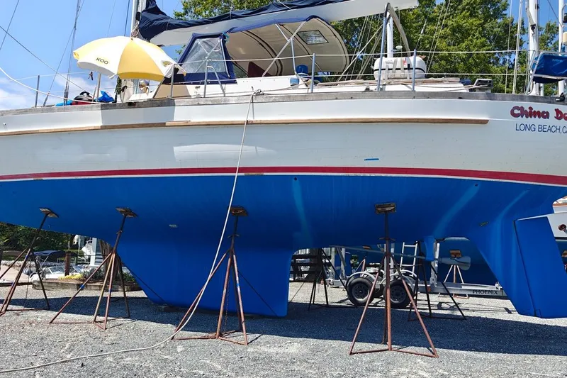 China Doll Yacht Photos Pics Sailboat "China Doll" on stands, Passport 51 model, 1983, Long Beach, California.