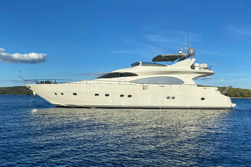  Yacht Photos Pics Luxury Mochi 2250 yacht from 2003 on calm blue waters under clear sky.