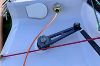 Dehler 30 sailboat cockpit detail, featuring ropes and control mechanisms, 2022 model.