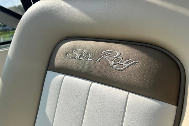  Yacht Photos Pics Sea Ray 370 Sundancer 2012 boat seat with embroidered logo detail.