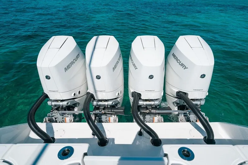 Yacht Photos Pics Four Mercury Verado outboard engines on a 2024 SeaHunter 39 Tournament boat.