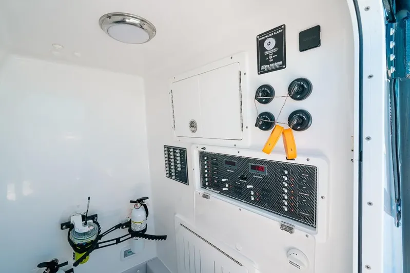  Yacht Photos Pics 2024 SeaHunter 39 Tournament control panel with switches and safety equipment.