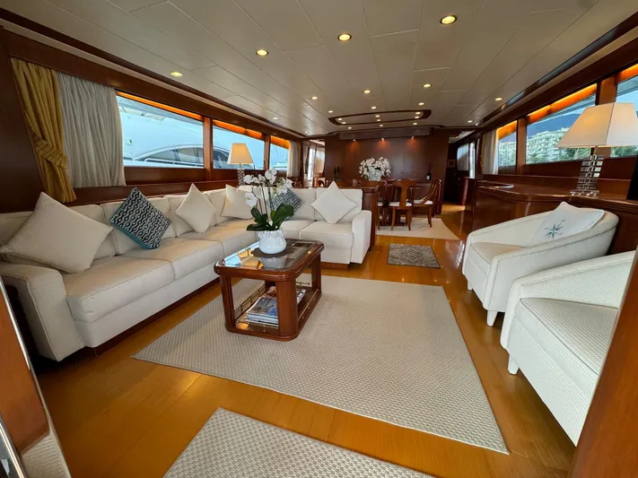 Toi Moi Et Roby Yacht Photos Pics Luxurious interior of 2008 Diano 29 yacht with elegant seating and decor.
