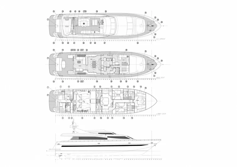 Toi Moi Et Roby Yacht Photos Pics Blueprint of 2008 Diano 29 yacht, showcasing detailed deck and side view layouts.