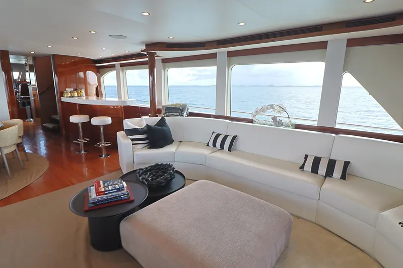  Yacht Photos Pics Luxurious interior of 2013 Cheoy Lee Bravo yacht with ocean view and modern furnishings.