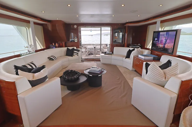  Yacht Photos Pics Luxurious 2013 Cheoy Lee Bravo yacht interior with elegant seating and modern decor.
