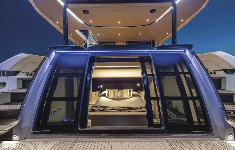 Absolute Navetta 64 Yacht Photos Pics Luxurious 2025 Absolute Navetta 64 yacht with elegant interior bedroom view.