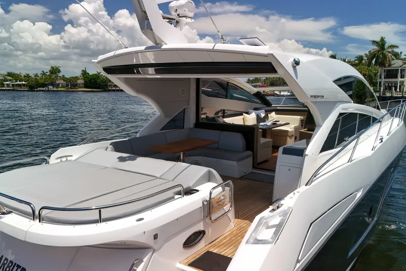  Yacht Photos Pics Luxurious 2017 Sunseeker Predator 57 yacht with spacious deck and elegant interior.