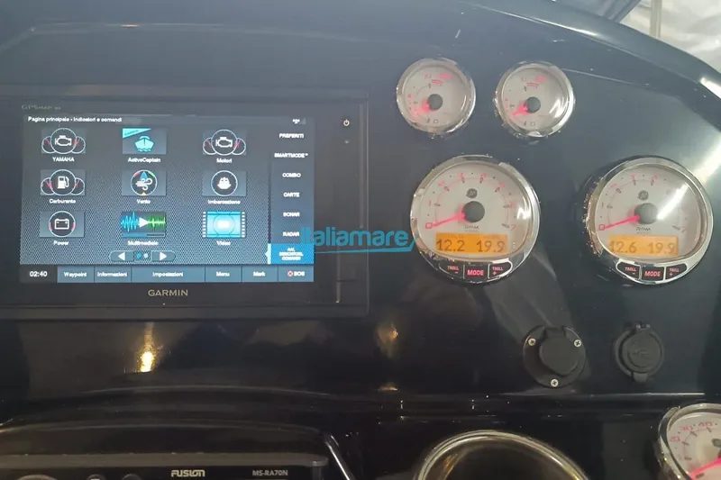  Yacht Photos Pics Dashboard of 2019 Jeanneau Merry Fisher 895 with Garmin display and gauges.