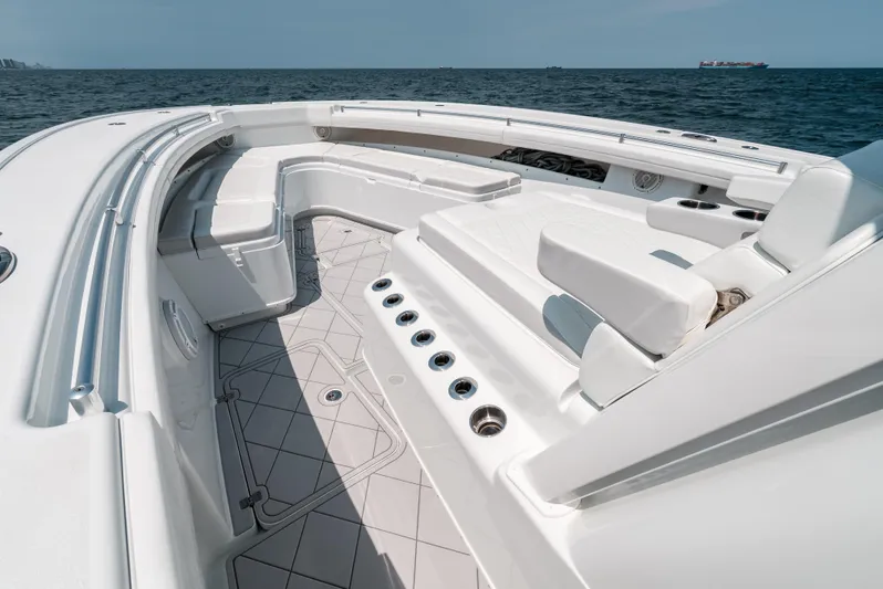  Yacht Photos Pics 2017 Yellowfin 42 boat with spacious seating and ocean view.