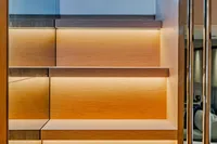 Staircase with ambient lighting on 2024 Solaris Power 60 Open yacht.