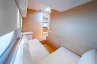 2024 Solaris Power 60 Open yacht interior with modern, minimalist design and natural wood finishes.