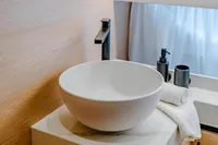 Modern bathroom sink on Solaris Power 60 Open yacht, 2024 model.