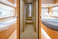Luxurious interior of 2024 Solaris Power 60 Open yacht with modern wood finishes.