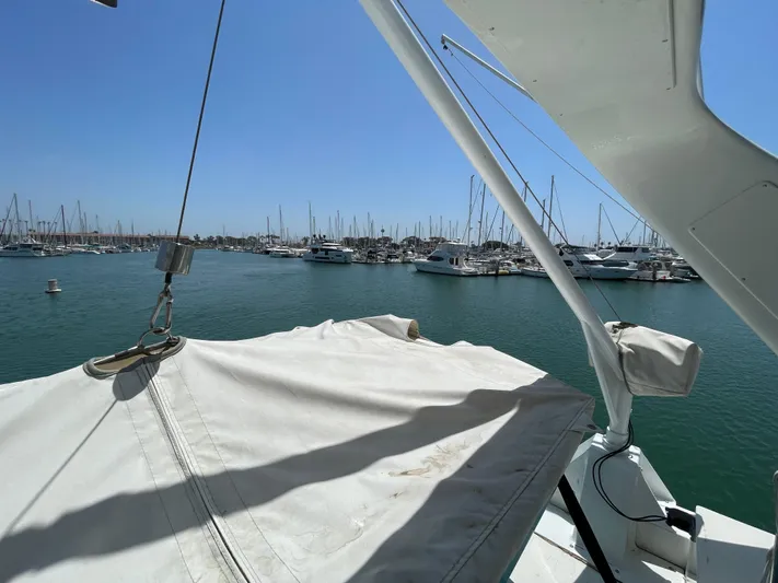 Salty Yacht Photos Pics View from a 1999 Californian 39 yacht overlooking a marina with numerous boats.