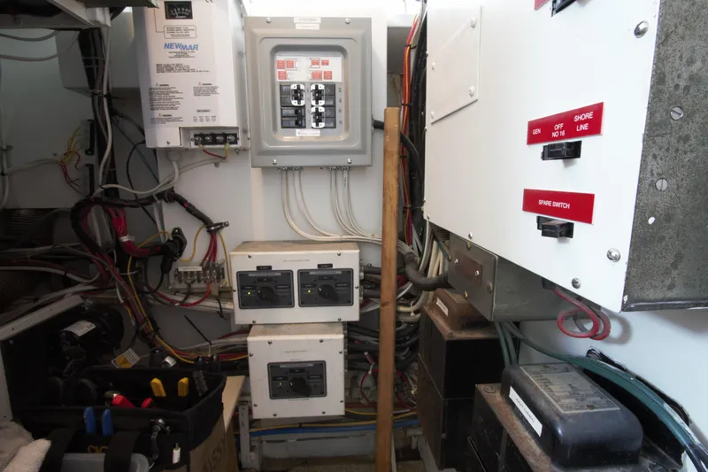  Yacht Photos Pics Electrical panel and wiring inside a 1963 Huckins Linwood boat.
