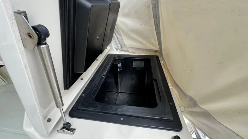  Yacht Photos Pics Open storage compartment on a 2008 Boston Whaler 345 Conquest boat.