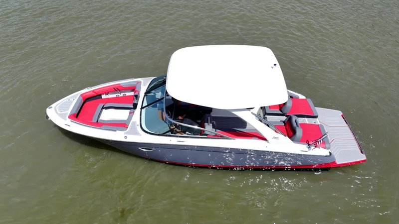  Yacht Photos Pics 2025 Regal LS9 boat with red and gray design on water.