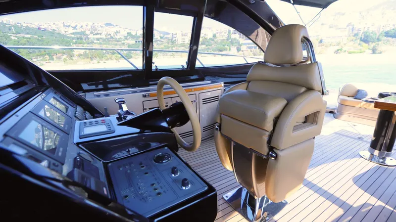 W Yacht Photos Pics Luxurious 2009 Riva 63 Vertigo yacht interior with modern helm and leather seating.