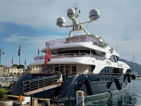  Yacht Photos Pics Luxury yacht Benetti Vision 145, 2010 model, docked at a marina with clear skies.