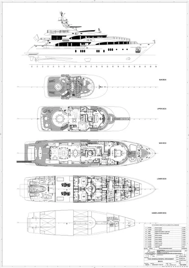  Yacht Photos Pics Blueprint of 2010 Benetti Vision 145 yacht, showcasing detailed deck layouts.