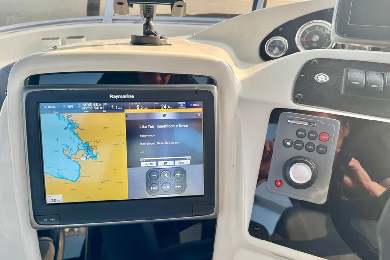  Yacht Photos Pics Dashboard of a 2003 Meridian 341 Sedan with navigation and audio controls.