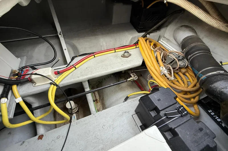  Yacht Photos Pics Engine compartment of a 2003 Meridian 341 Sedan with cables and hoses.